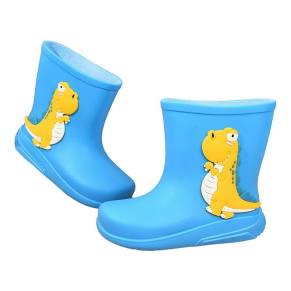 Gelikeya Rain Boots for Boys Soft and Breathable Cartoon Dinosaur Natural Rubber Boots with Easy-On Handles (Blue, Size 4-5 Years)