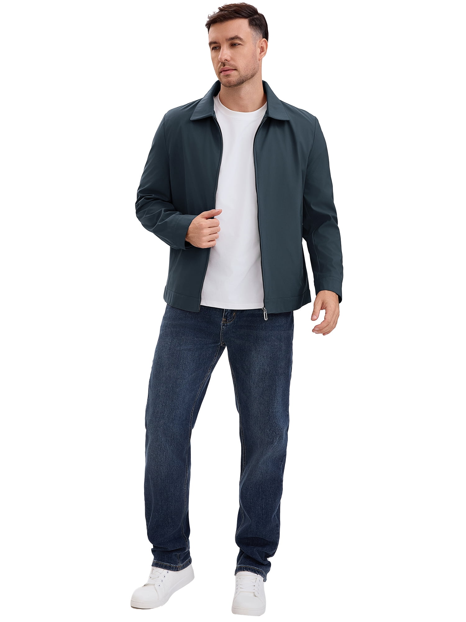 DARING DIVA Men's Long Sleeve Full Zip Up Lapel Solid Lined Jacket XL Dark Blue