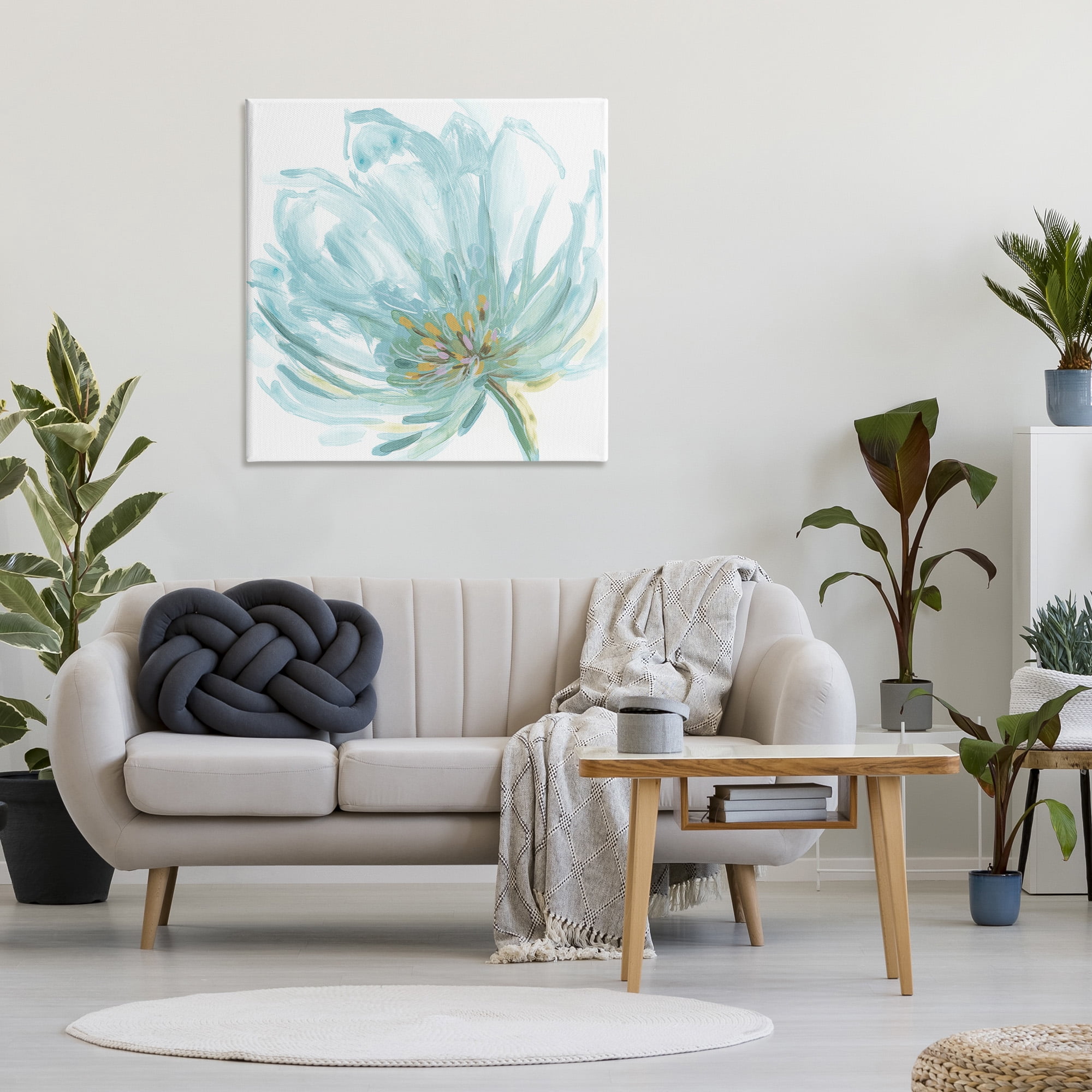 Stupell Industries Soft Blue Abstract Bloom Botanical & Floral Painting Gallery Wrapped Canvas Art Print Wall Art, 36 x 36