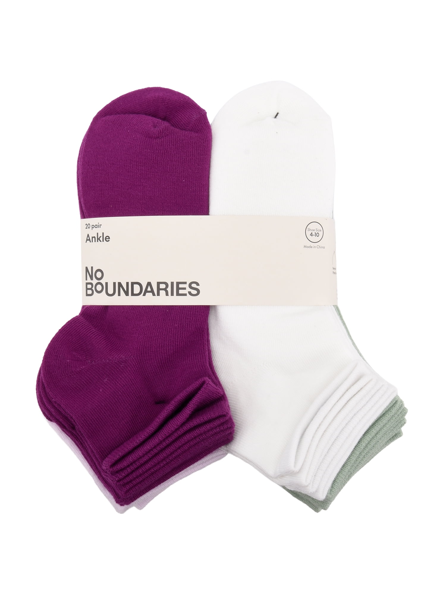 No Boundaries Women's Ankle Cut Socks, 20 Pack, Shoe Size 4-10