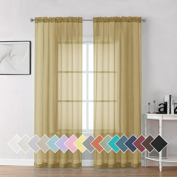 OVZME Sheer Curtains 84 Inches Long 2 Panels Set, Gold Sheer Curtain for Living Room Top Dual Rod Pocket Durable Farmhouse Voile Fimly Sheer Drapes for Bedroom/Nursery, 2pcs, Each 42" W x 84" L