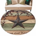 thumbnail image 2 of Sage Green Brown Texas Star 5ft Round Rug, Retro Country Star Farmhouse Wooden Non-Skid Rubber Backing Large Area Rugs - Living Room Bedroom Home Office, Indoor Floor Mat Carpets Washable Rug, 2 of 9