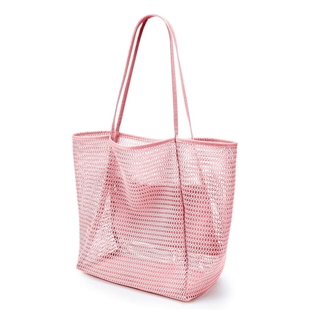 Pink Foldable Beach Mesh Tote: Lightweight, Breathable & Stylish for Summer Activities – Spacious, Quick-Drying Design with Comfortable Handles, Easy to Carry & Space-Saving, Perfect for Storing