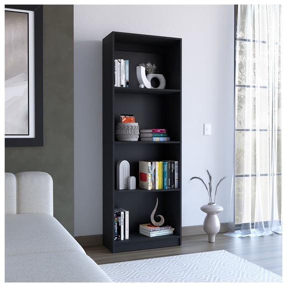 Vinton Bookcase with Spacious Tier-Shelving Design, Black