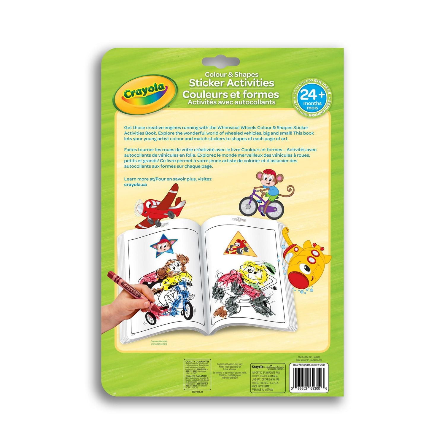 Crayola Colour & Shapes Sticker Activity Book, Whimsical Wheels, Young kids colouring book