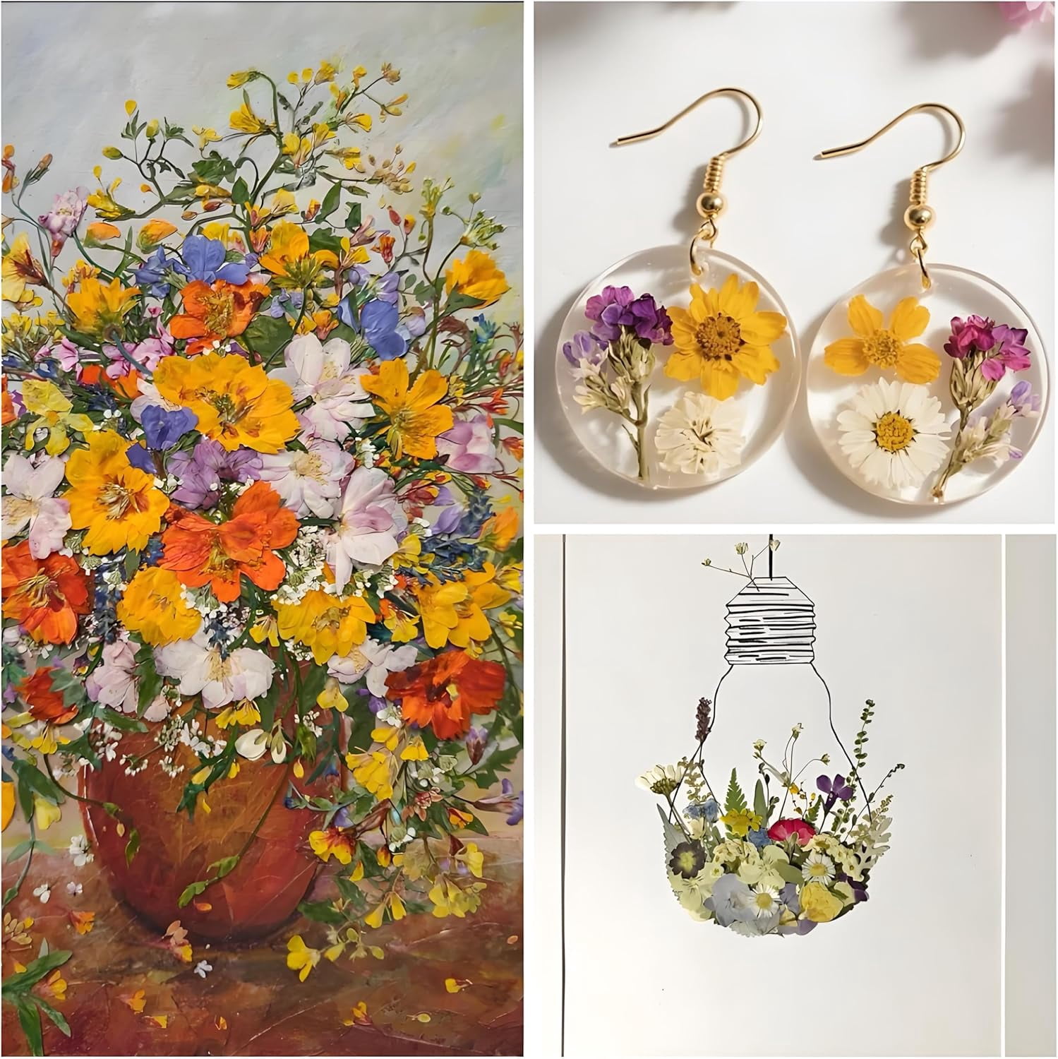 MetalM -140Pcs Dried Pressed Flowers,Natural Dried Flowers Bulk with Dried Leaves for Resin,Mixed Color Dried Flowers for DIY Crafts,Epoxy Resin,Candle Making,Jewelry,Floral DIY Art,DIY Supplies Kits