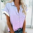 thumbnail image 2 of Hot days, bold styles Olyvenn Going Out Tops for Women Short Sleeve V Neck Button Down Shirts 2025 Casual Business Gradient Basic Summer Shirt Purple S, 2 of 5