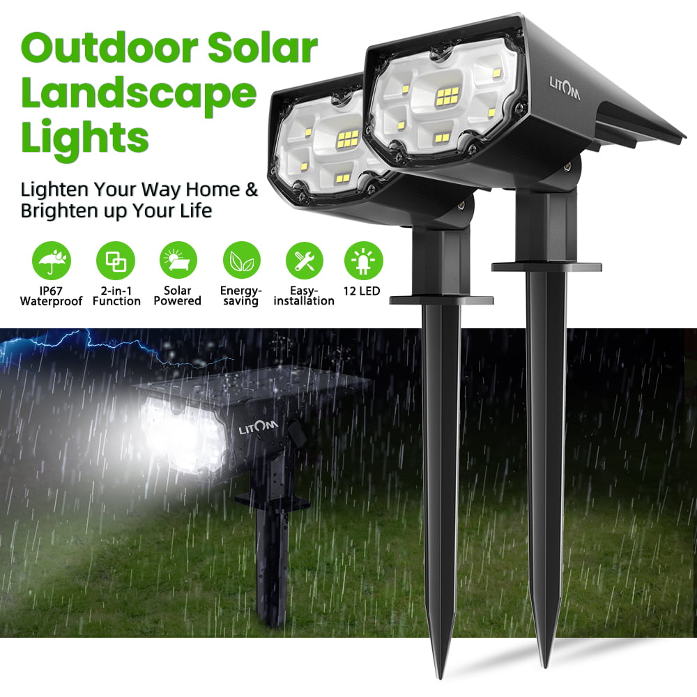 Litom 12LED Solar Lights Landscape Spotlight Outdoor Yard Garden Lamp Waterproof 