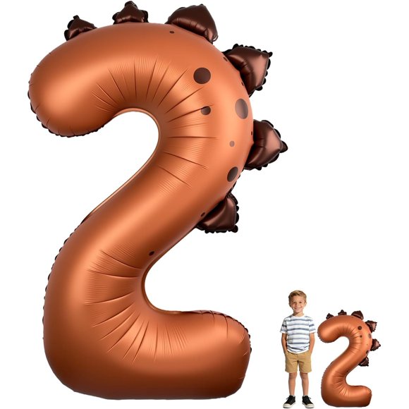 Yanonmyfd Dinosaur Number 2 Balloon, 36 Inch Matcha Green Foil Number Balloon for Dinosaur Birthday Party Decorations, Kids Jungle Theme,Brown,2nd