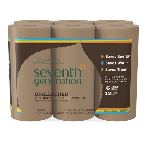 Natural Unbleached 100% Recycled Paper Kitchen Towel Rolls, 11 X 9, 120 Sh/rl, 6 Rl/pk | Bundle of 5 Packs