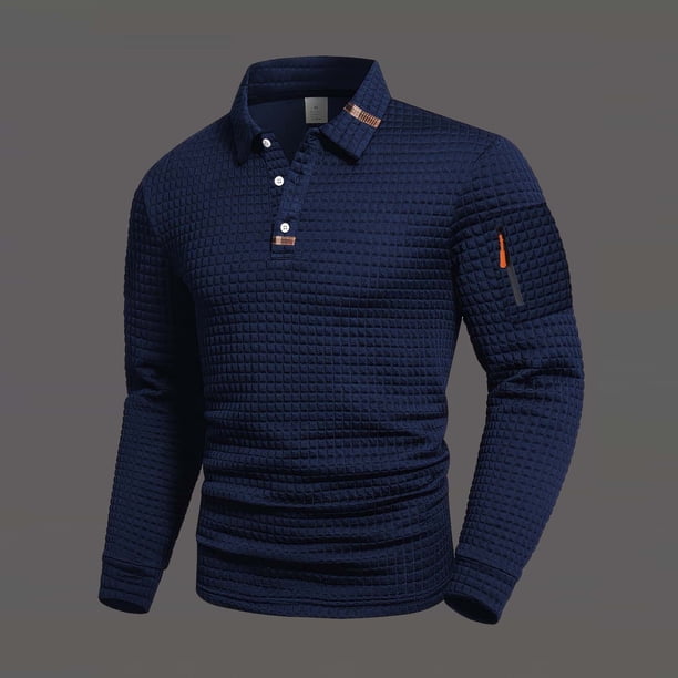 pstuiky camisas de manga larga para hombre, Camiseta de manga larga con solapa y botones para hombre, color liso, con cuello cuadrado pequeño Tops de talla grande para hombre xl