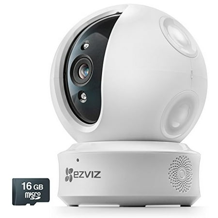 EZVIZ ez360 1080p HD Pan/Tilt/Zoom WiFi Home Security Camera - Auto Motion Tracking, Night Vision, and Two-Way Audio, Works with Alexa (White), Pre-installed 16GB microSD Card