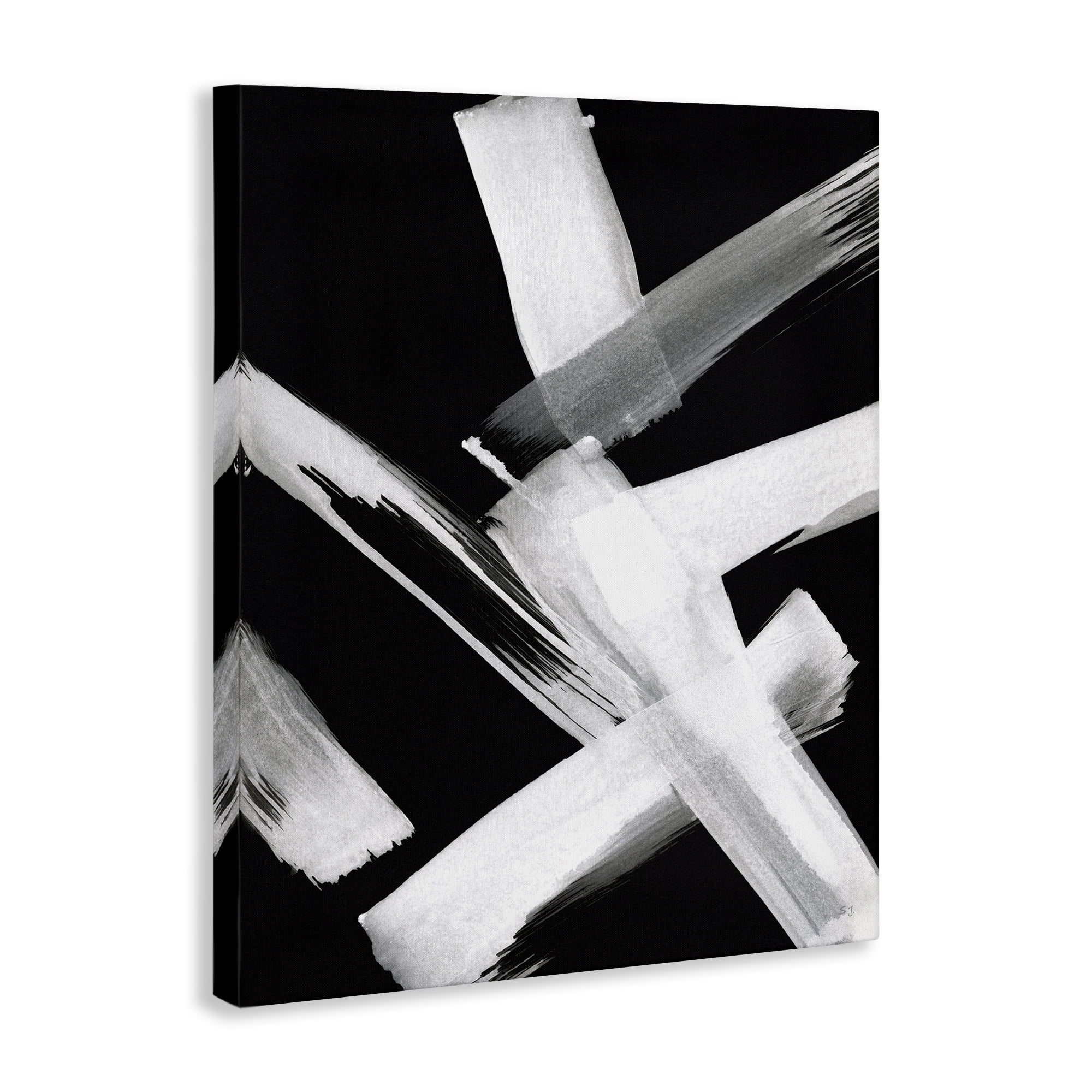 Stupell Industries Brushstrokes on Black Abstract Painting Wrapped Canvas Art Print Wall Art, 16 x 20