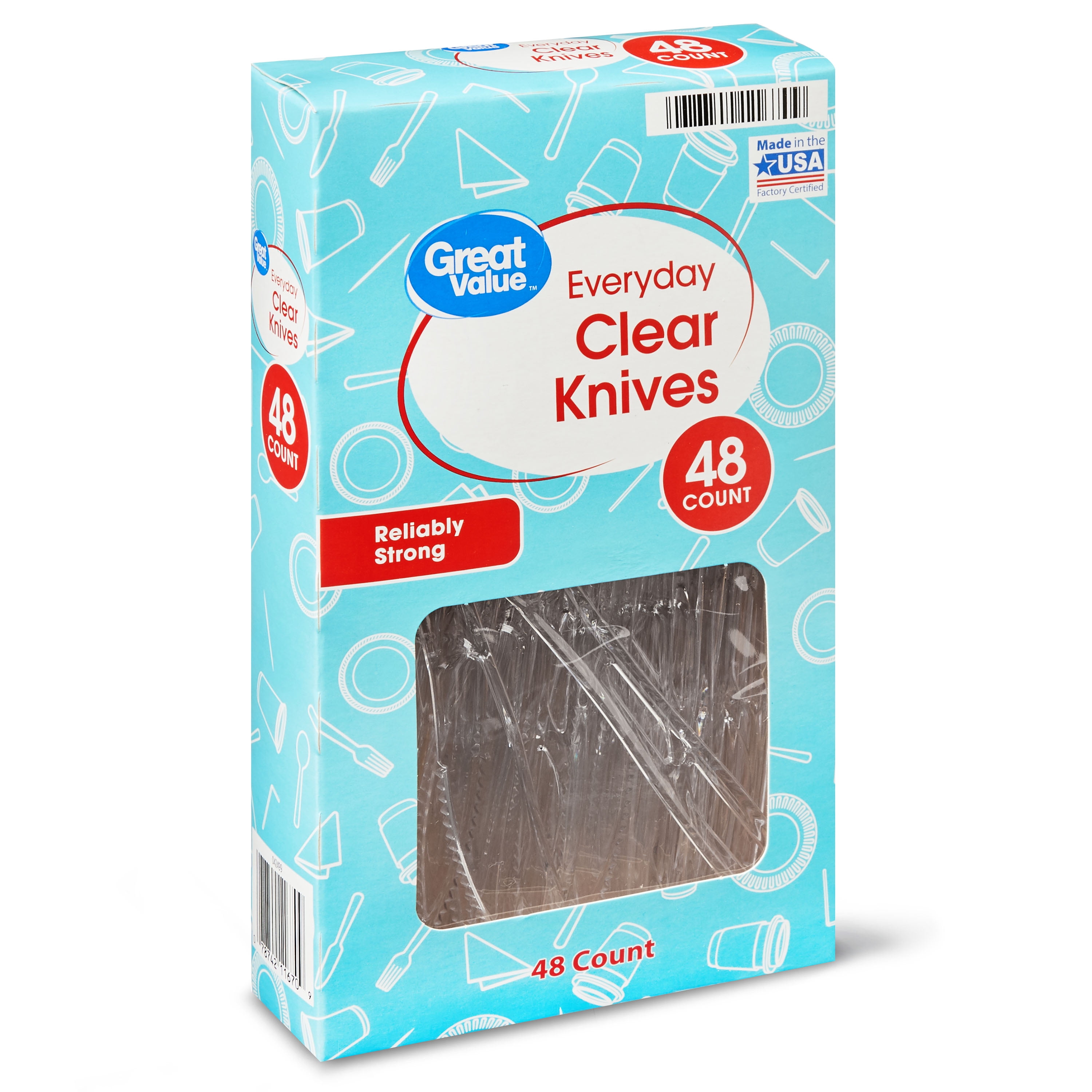 Great Value Premium Clear Cutlery Knives, 48 count
