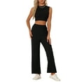 thumbnail image 2 of INSPIRE CHIC Sleeveless 2pc Outfit for Women's Crop Tank Top and Wide Leg Pants Casual Tracksuit Set Black XS, 2 of 5