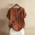thumbnail image 1 of JUNWELL Femmes Tops Dégagement Mode Femmes Été en Vrac Imprimé Rond Manches Courtes Blouses Décontractées Tops, 1 of 3