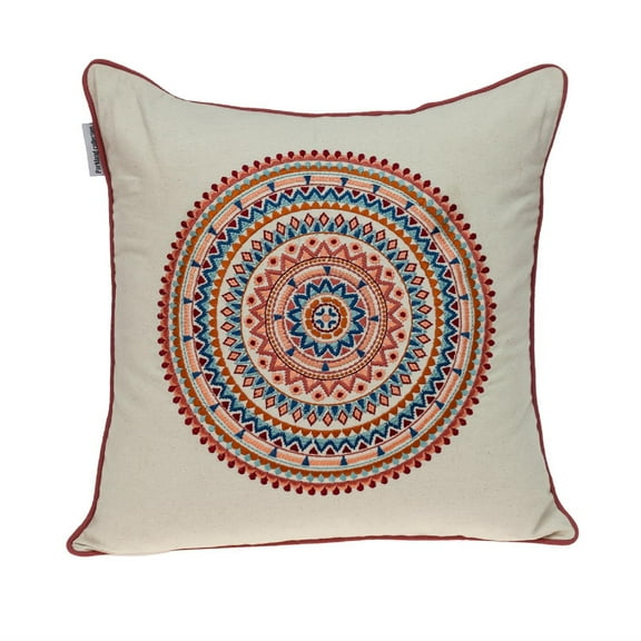 Nassau Collection 18" Multicolor Embroidered Ethnic Design Throw Pillow