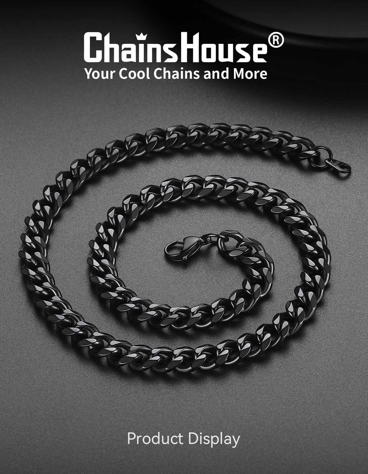 ChainsHouse 9mm Black Cuban Link Chain Necklace for Men Stainless Steel Chunky Chains Hiphop Choker Necklaces Mens Jewelry Gift, 26 Inches