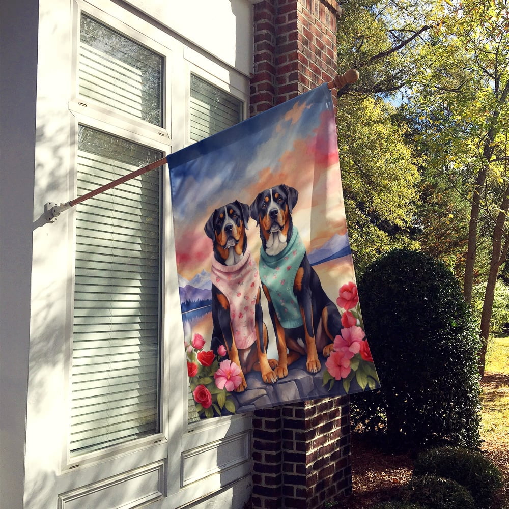 Greater Swiss Mountain Dog Two Hearts House Flag 28 in x 40 in