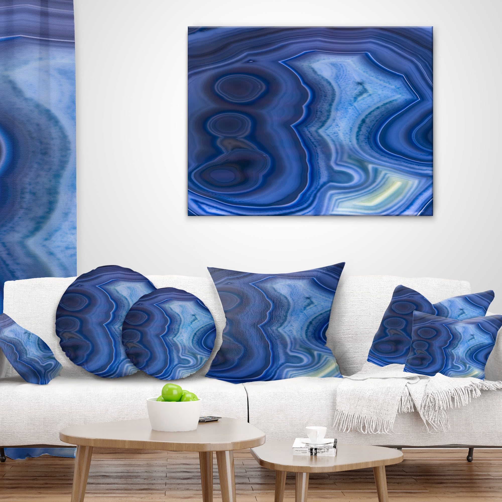 Designart Blue Agate Stone Design - Abstract Throw Pillow - 18x18