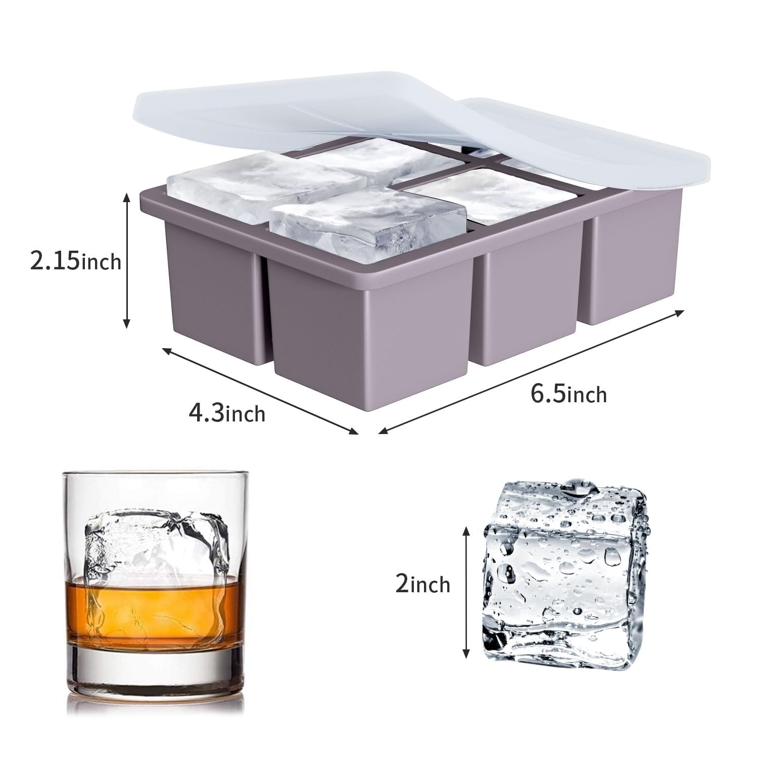 Large Ice Cube Tray For Whiskey:  Big Square Maker Cocktail - 3pack Silicone Old Fashioned Trays 2inch Huge Cubed Whisky