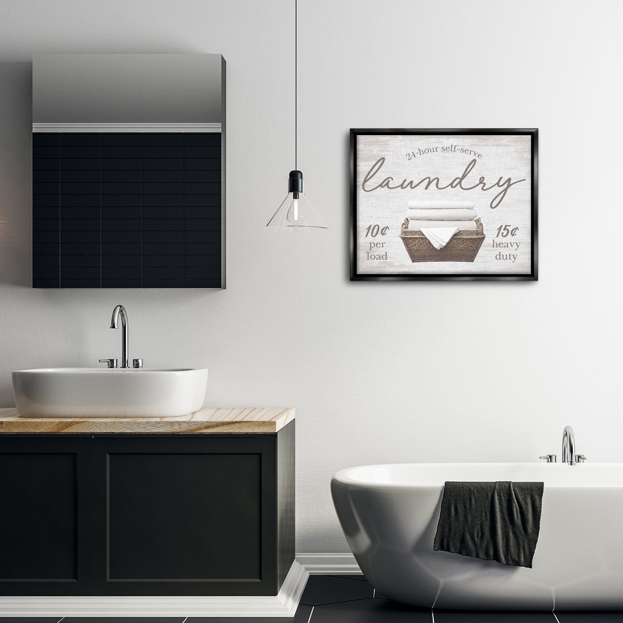 Stupell Industries Vintage Laundry Ad Typography Painting Black Floater Framed Art Print Wall Art, 31 x 25