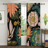 Lfeey Black Floral Blackout Curtains, Room Darkening Curtains for Living Room, Grommet Window Drapes, 42"x63" 2 Panels