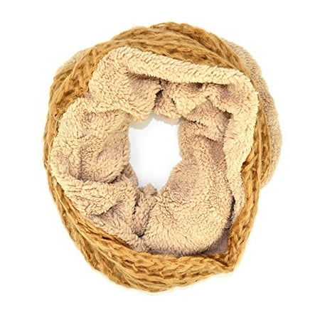 Layer Scarf - Double Layer Fishnet Faux Fur Infinity Loop Neck Scarf (Beige)