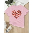 thumbnail image 2 of Girls' Strawberry Heart Print T-Shirt - Comfy & Breathable Stretch Fabric, Casual Round Neck Top for Spring/Summer, 2 of 7
