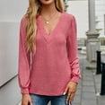 thumbnail image 4 of ATOYSOY Outwear Fall Solid Color Tops Casual Cotton Linen Deep V Neck Pullovers Trendy Long Sleeve Tees Loose Shirts for Women Pink L, 4 of 8