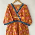 thumbnail image 2 of Indian Print Dress Gown, Handmade Cotton Long Dress, Tiger Print Dressing Maxi, Hand-Block Printed Hippie Wrap, Summer Vintage Dress, 2 of 8