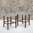 thumbnail image 2 of Flash Furniture 2 Pk. Carmel Series 30" High Transitional Walnut Barstool with Accent Nail Trim in Light Gray Fabric, 2 of 14