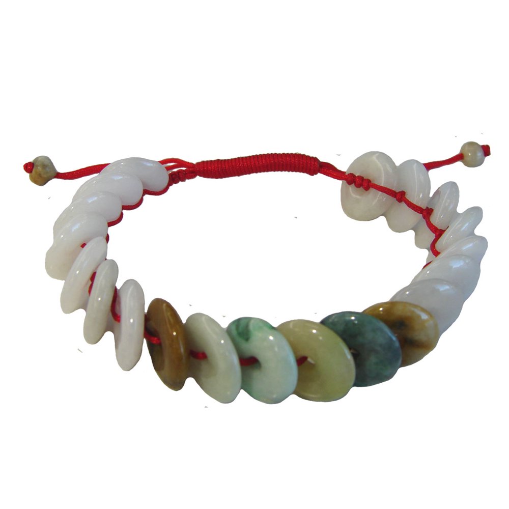 Feng Shui Import - Feng Shui Genuine Jade Coin Bracelet with Red