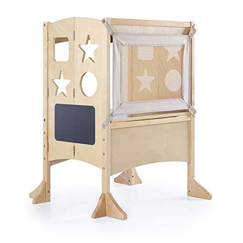 Guidecraft Classic Kitchen Helper Double With Keeper Natural Foldable Extra Wide Wooden Cooking Tower For Two Toddlers Little Kids Learning Step Stool Walmart Com Walmart Com