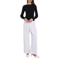 thumbnail image 2 of Suéter de mujer Inspire Chic, de punto acanalado, con cuello barco, de manga larga, con dobladillo dividido, casual, talla XL, negro, 2 of 5