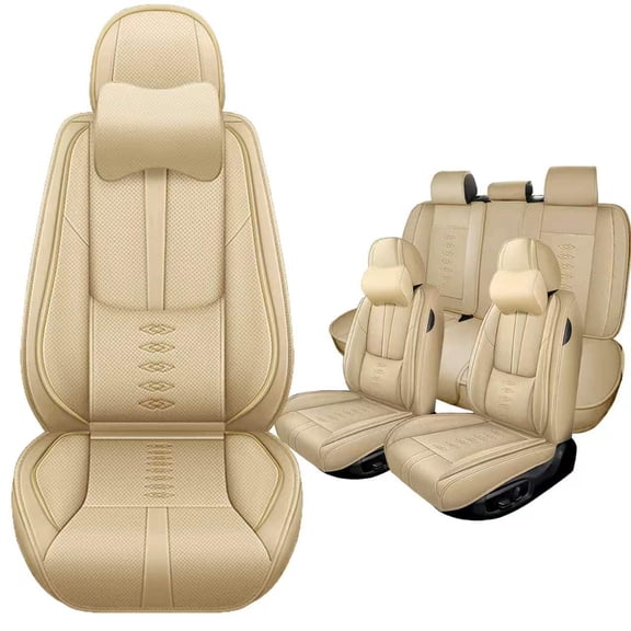5PCS Leather Car Seat Covers for Honda 98% Car Models,Car Seat Protectors Full Set,Waterproof Car Seat Cushions,Airbag-compatible,Car Interior Accessories(Beige,Pillows)