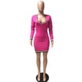 thumbnail image 3 of Vestido de talla grande LW, vestido ajustado con cuello en V, Mini vestido ajustado de manga larga para otoño e invierno, vestidos de falda Sexy, vestido elegante para mujer, 3 of 6