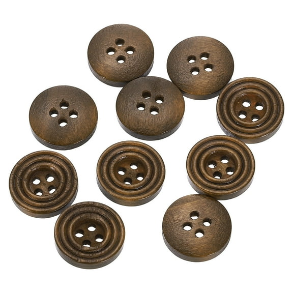 10pcs 24L DIY Sewing Buttons 5/8"(15mm) Wooden Round Flat 4-Hole Craft Replacement Buttons for Sewing Clothing Handmade Crafts, Brown