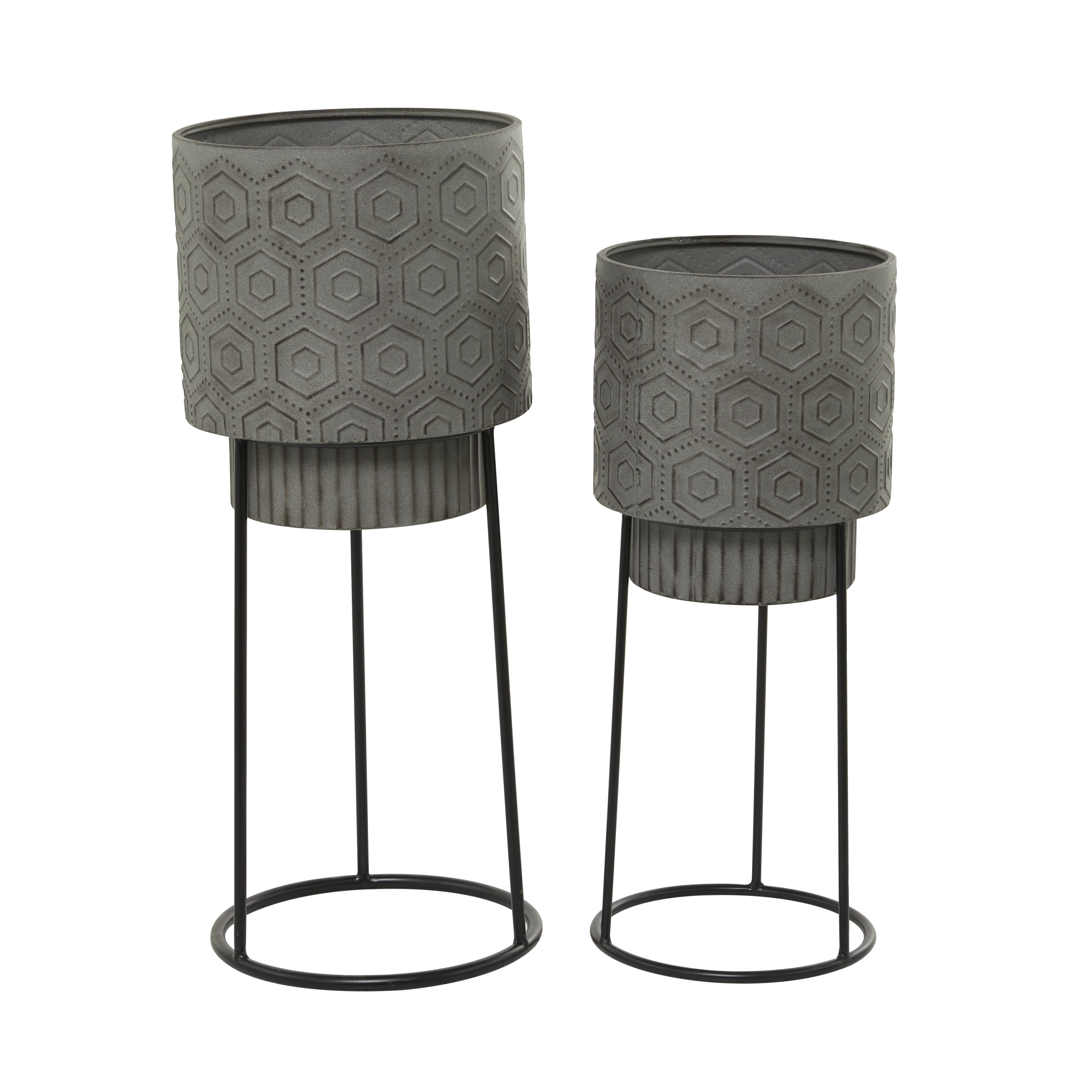 DecMode 27", 23"H Dark Gray Metal Planter with Removable Stand (2 Count)