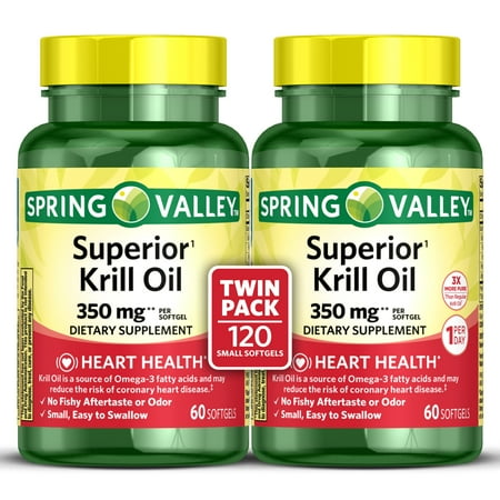 Spring Valley Krill Oil Dietary Supplement Twin Pack, 350 mg, 60 Count, 2 Pack