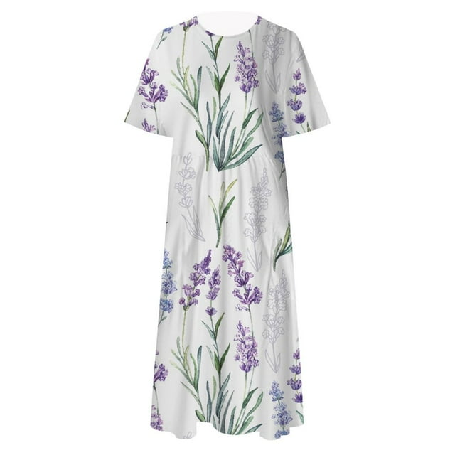 CHOK Robes d'Été pour Femmes à Boutons avec Poches Grande Taille Bohème Décontractée Longue Robe Maxi Imprimé Floral Manches Courtes Col en V Longueur sous le Genou Évasée Ligne A Maison Ample Robes Soleil