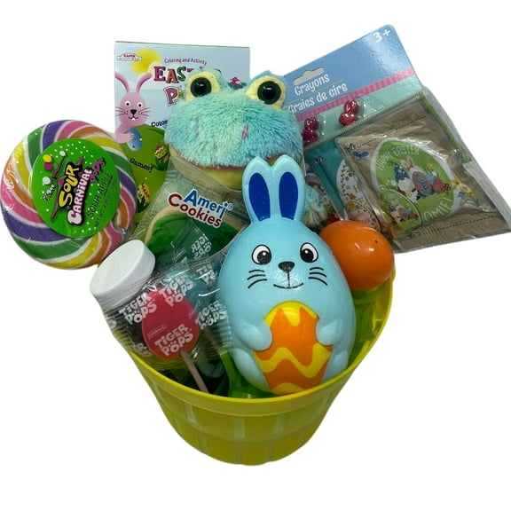 KRE Frog Stuffed Animal Easter Yellow Basket Stocking Stuffer Decoration Party Favor Surprise Basket Prize Gathering Carnival Classroom Rewards Filler Fun Party Birthday Supply Assorted Gift Set of 1