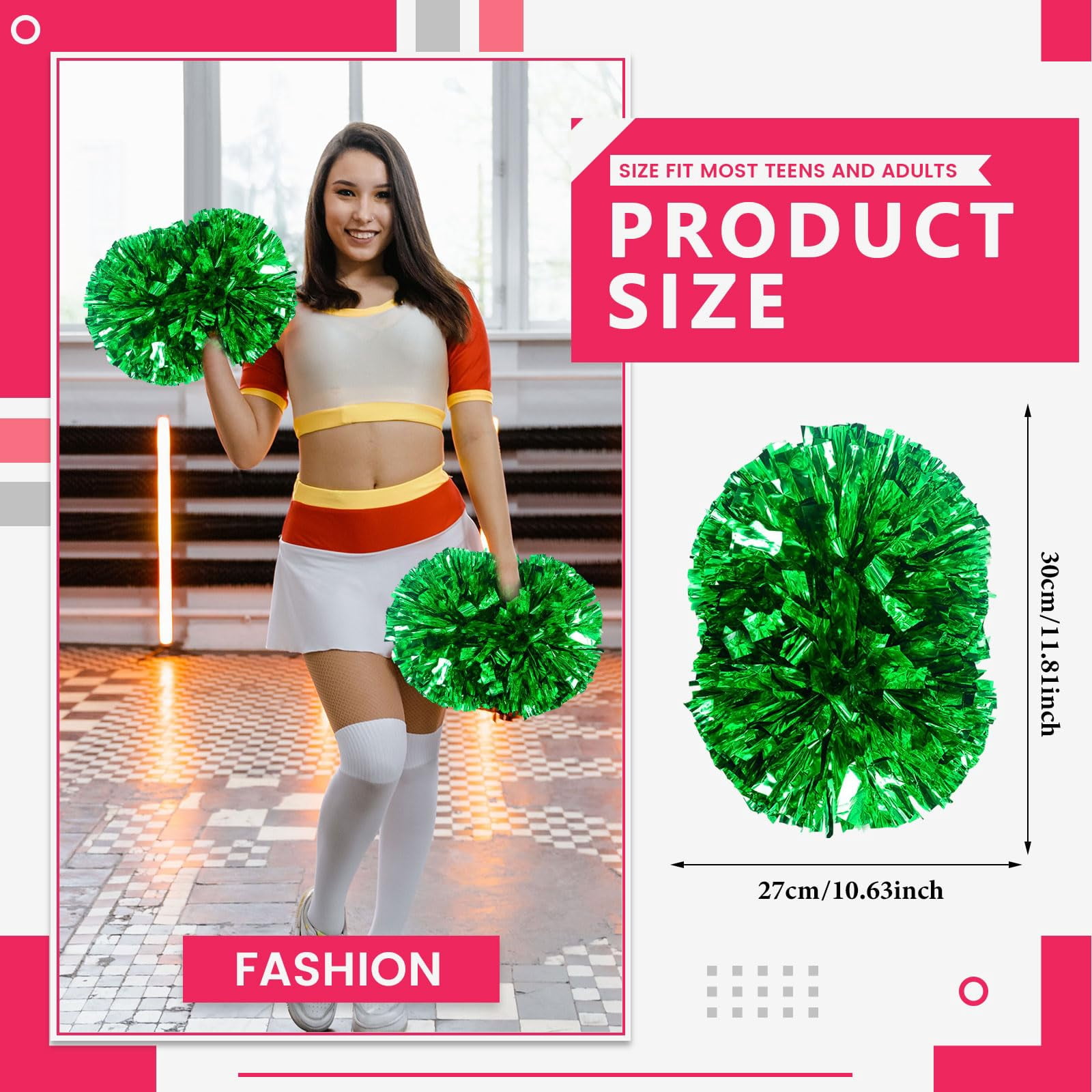 Pom Poms Cheer 22 Pcs with Handle, Cheerleading Handheld Squad Pompoms for Sports Team Spirit Games Dance Party Adults