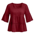 thumbnail image 3 of IPYUI Empire Waist Tops for Women Bell Sleeves Lace Trim Peplum Top Gauze Tops for Women Lightweight Fabric Square Neck Lightweight Breathable Peasant Work Clothes Boho Top Flowy Clothes Gauzy Tops, 3 of 9