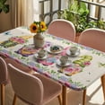 thumbnail image 3 of Spring Gnomes Table Cloths for 6 Foot Rectangle Tables, Vintage Botanical Blossom Rose Leaves Patio Waterproof Elastic Fitted Tablecloths, Washable Rectangular Table Cover for Camping, 3 of 8