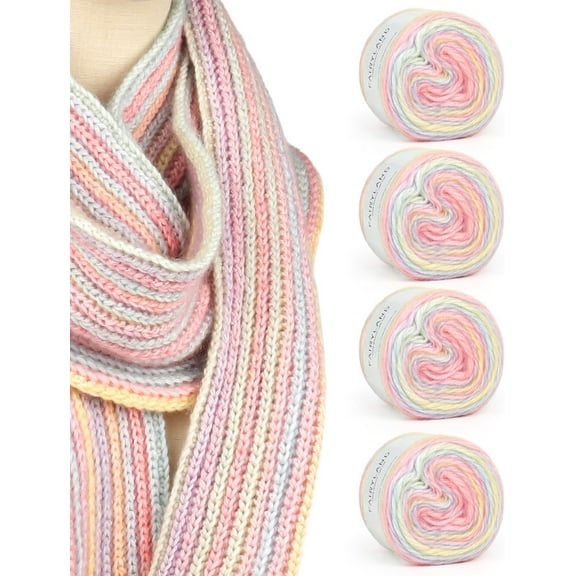 4x100g Gradient Cake Yarn for Crocheting Knitting-Ombré Yarn-Multicolor Soft Rainbow Cotton Crochet Yarn-Perfect for Scarves, Shawls, Blankets, and Garments That Stand Out with Style(B)