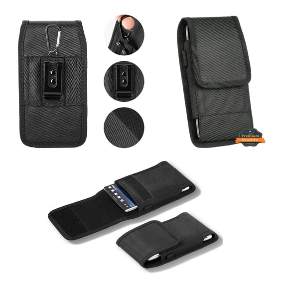 For Apple iPhone 8/7/6/6S Universal Pouch Case Vertical Phone Holster Durable Nylon Cover with Belt Clip Loop, Secure & Hook Carabiner - Black