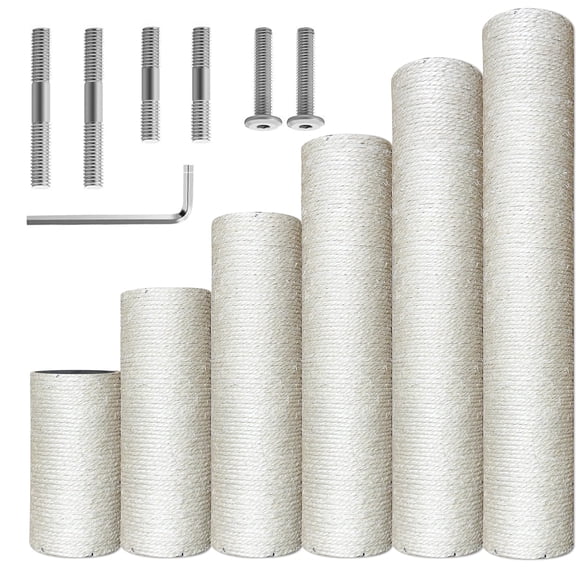 Catry Universal Cat Scratching Post Replacement | 6-20 Inch Options Natural Sisal Rope Scratching Post | DIY Cat Tree Repair Parts with M8 / M10 Screws Kit