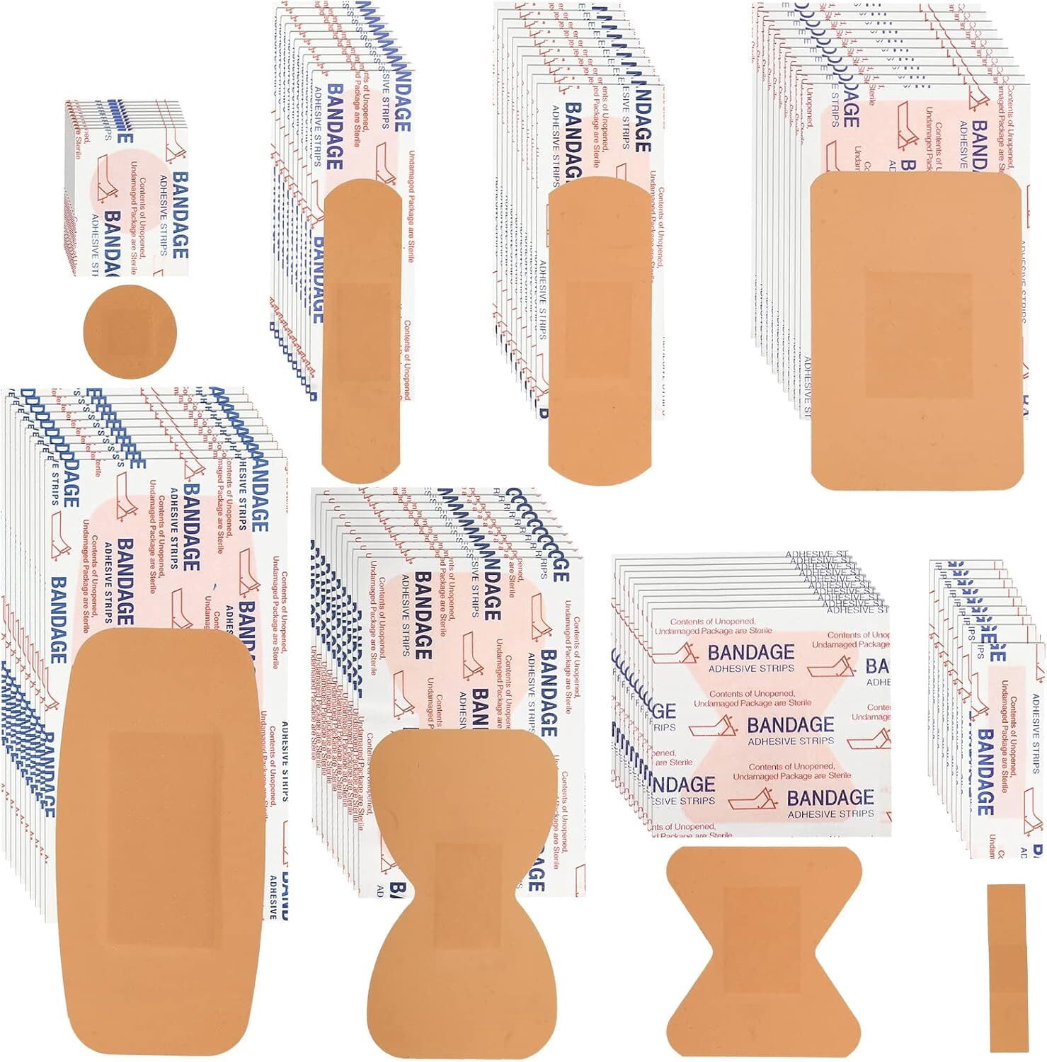720 Pcs Assorted Bandages Variety Styles Flexible Fabric Adhesive Breathable Fingertip Knuckle Spot Bandages Bulk Waterproof for Arms Knees First Aid Wound Care Scrapes Blister