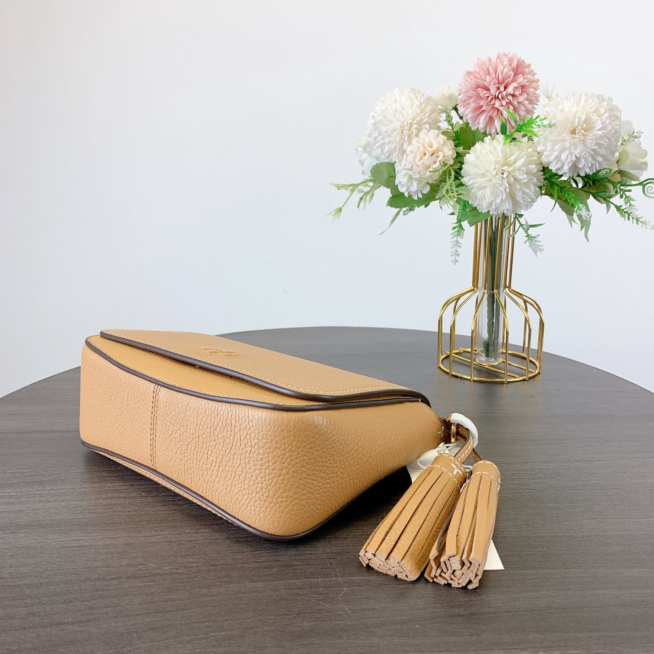 Tory Burch 144688 Thea Pebbled Leather Flap Crossbody Shoulder Bag IN TIRAMISU